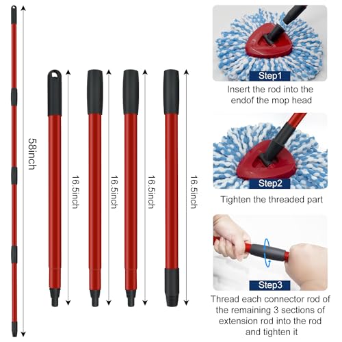 GFRED Adjustable Spin Mop Handle Replacement for Oceda & Broom, 30-58 Inch Iron Mop Stick
