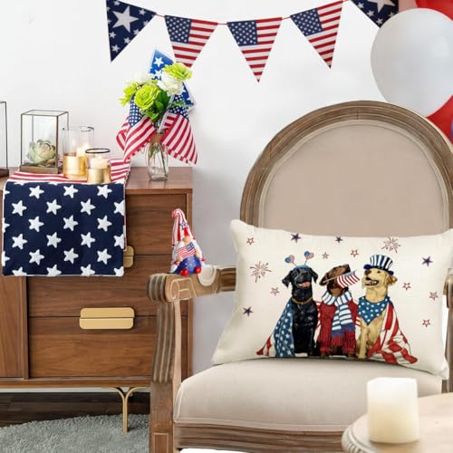 RABUSOFA 4th of July Dogs Pillow Cover 12x20 - Patriotic Decor