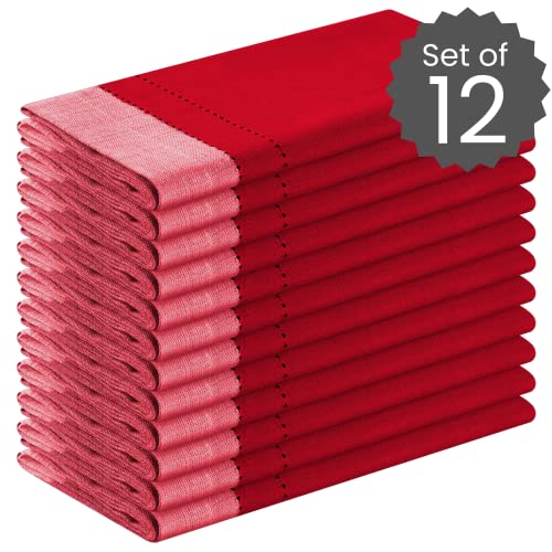 Red Cotton Cloth Napkins Set of 12 20x20 Inches - Ultra Soft & Washable