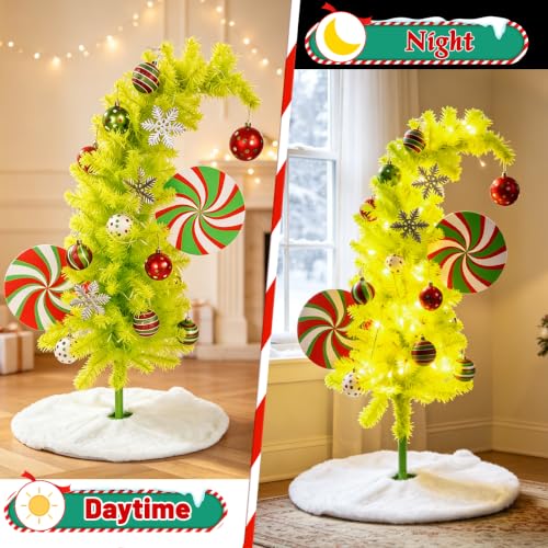3ft Green Grinch Christmas Tree with Ornaments & Skirt - Waterproof LED Lights