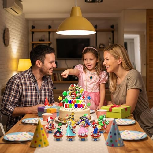 Mario Cake Decoration Set - 25Pcs with Cupcake Toppers & Birthday Topper