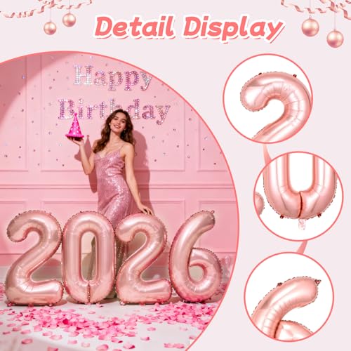 Rose Gold 2026 Number Balloons 16 Inch Foil Graduation New Year Party