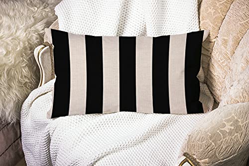 Smooffly Black Striped Lumbar Throw Pillow Cover 12x20 - Model Md006