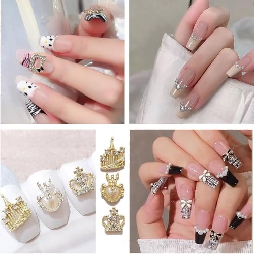 68-Piece 3D Nail Charms and Rhinestones Luxury Silver and Gold Nail Art Gems