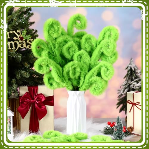 30 Pcs Christmas Tree Topper Picks - 12 Inch Green Furry Spiral Decorations - Festive Holiday Decor