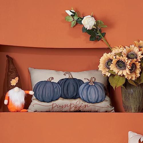 Blue Pumpkin Linen Pillow Cover 12x20 - Autumn Sofa Decor