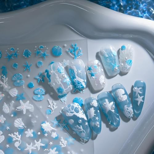 Winthrop 3D Aurora Ocean Nail Stickers - Iridescent Summer Beach Decals