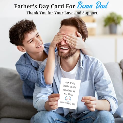 Funny Bonus Dad Father's Day Card - Stepdad Greeting Card with Envelope
