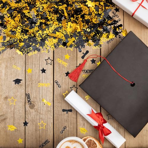 Graduation Confetti Decorations - 2500pcs Black Gold Glitter for 2026