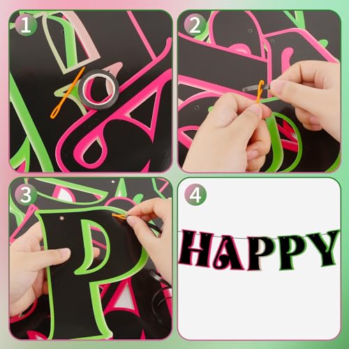 Witch Birthday Decorations Set - Pink & Green Banner & Swirl Streamers