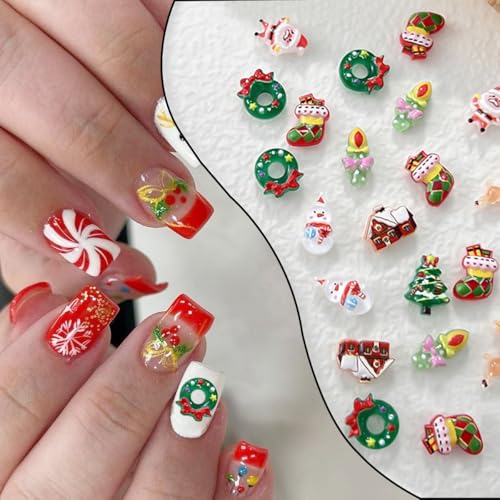50 Pcs 3D Christmas Nail Charms Resin Winter Holiday Nail Art Gems