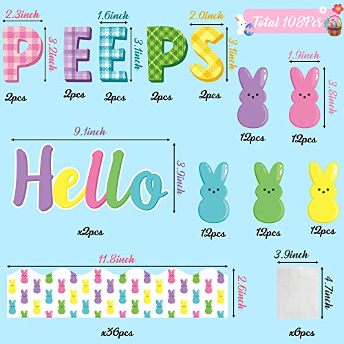 Easter Hello Peeps Cutouts Set - 108 Colorful Bunny Decorations