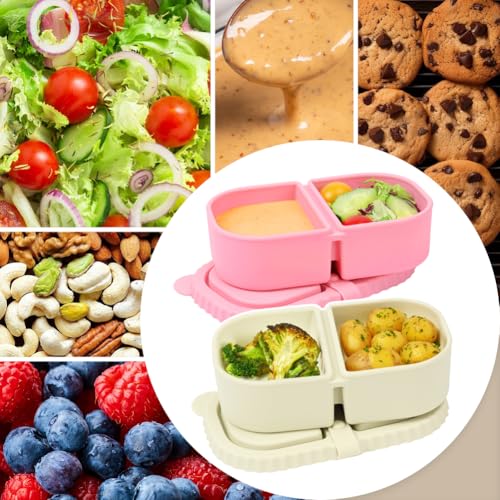 YQL 8 oz Silicone Snack Containers with Lids - 2 Pack, Pink & White