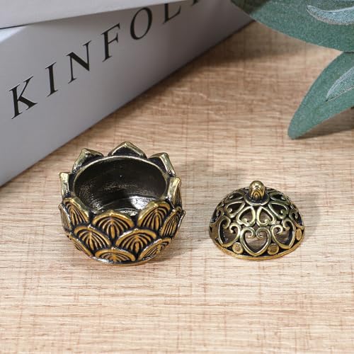 2-Piece Miniature Brass Lotus Incense Holder Set for Meditation