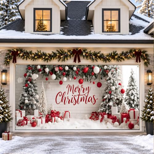 Snowman Christmas Garage Door Banner 6x13ft Merry Christmas Wall Banner - Variation of Snowman-2