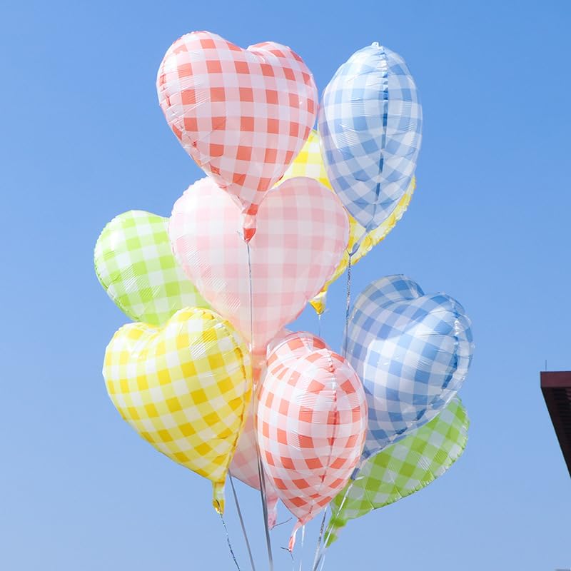 Blue Grid Heart Balloons - 10PCS Light Blue Foil for Parties