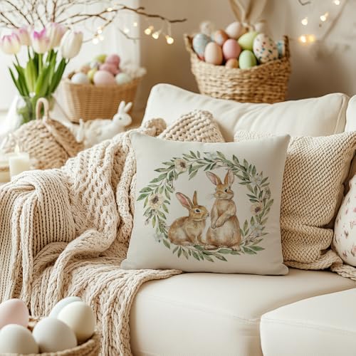 Easter Pillow Cover 18x18 Inch Bunny Garland Decorative Cushion Case