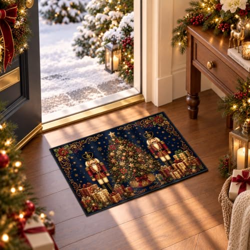 Christmas Nutcracker Faux Cashmere Non-Slip Rug - Multi Color 1'4" x 2' Entryway Mat