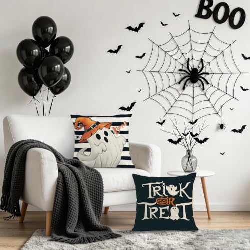 Bonhause Halloween Throw Pillow Covers Set of 4 - 18x18 Inch Ghost & Pumpkin Decor