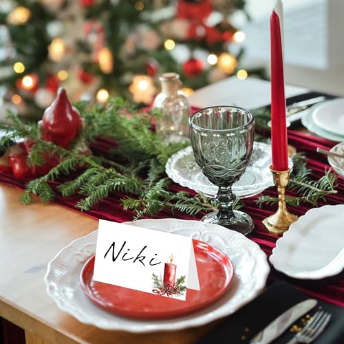 Christmas Food Labels Set of 48 with Folded Place Cards & Tent Name Cards - One