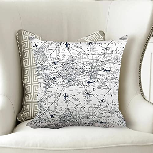 Vintage World Aviation Map Pillow Cover, 16x16 Inch Double-Sided Print
