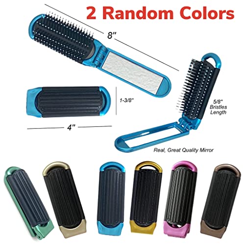 ALAZCO Folding Hair Brush With Mirror Compact Pocket Size Travel Hairbrush