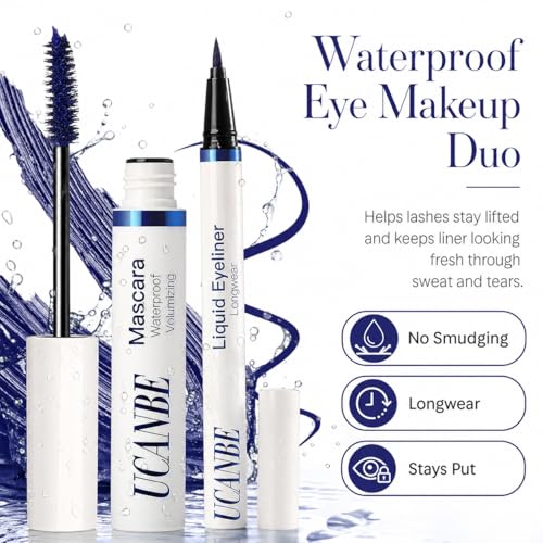 UCANBE Blue Mascara and Liquid Eyeliner Set Waterproof Eye Makeup Duo