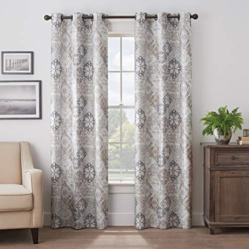 Eclipse Martina Medallion Blackout Thermal Insulated Grommet Top Curtains for Bedroom, Single Panel, 40" x 63", Taupe