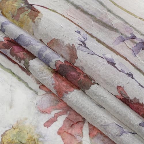 OVZME Crushed Floral Sheer Curtains - 2 Panels, 63 Inch Length