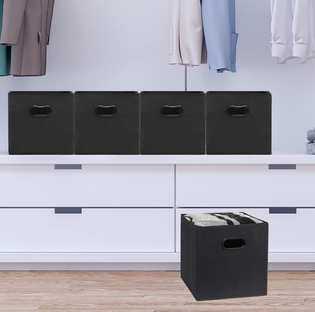 Simple Houseware Foldable Cube Storage Bins - 11-Inch Black Fabric Organizers with Handles | 6-Pack for Closet & Shelves