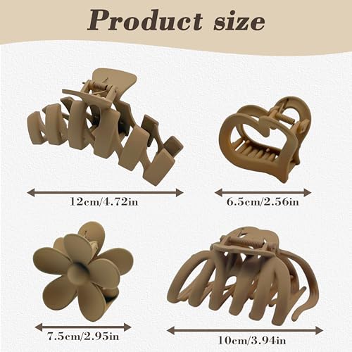 GraLigLuxu 4-Pack Matte Hair Claw Clips for Thick and Thin Hair