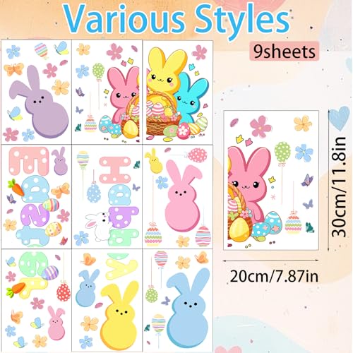 Easter Window Clings - 9 Sheets Bunny & Egg Decals for Spring Decor