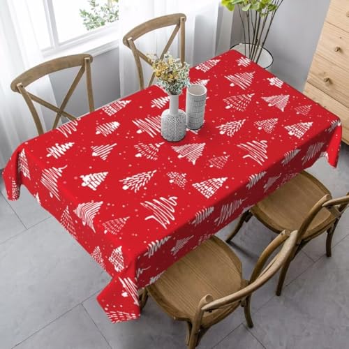 Christmas Tree Tablecloth 60x84 Inch Rectangular Red Holiday Decor - AEIOAE
