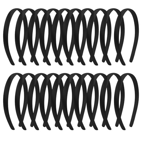 Black Satin Headbands for Women 20PCS - 1 Inch Thin Hair Bands for DIY Crafts