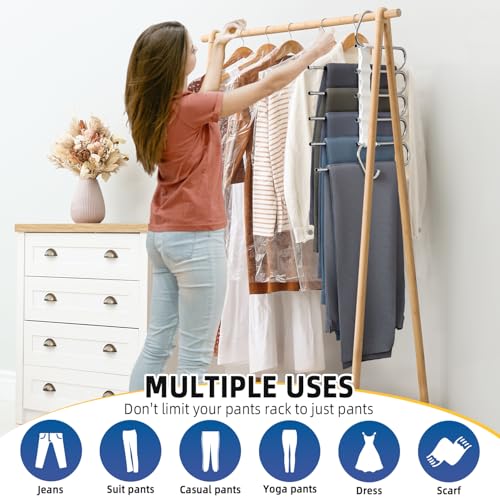 Damita 5-in-1 Space Saving Pants Hangers - White Metal Closet Organizer (2 Pack)