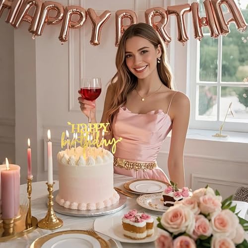 Gold Happy Birthday Cake Toppers 5-Pack - Reusable Acrylic Decorations