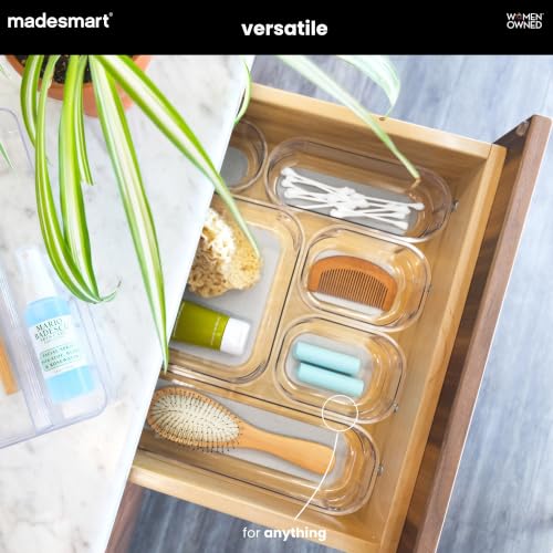 Madesmart Clear Storage Bin 8 x 3 Inches Grey - Multi-Purpose Drawer Organizer