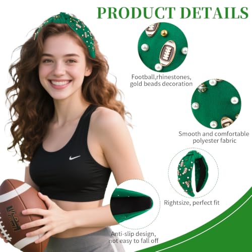 Green Football Headband with Pearls and Rhinestones for Women