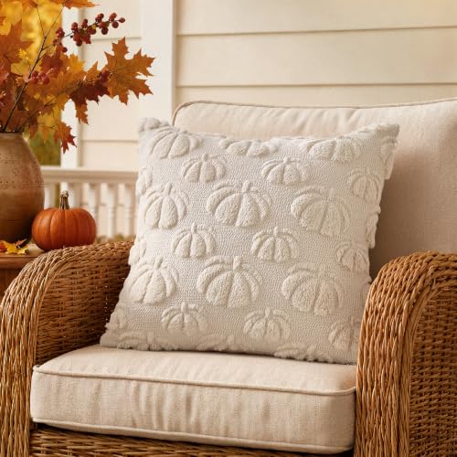 MIULEE Fall Pumpkin Throw Pillow Covers, 18x18 Inch Beige Set of 2