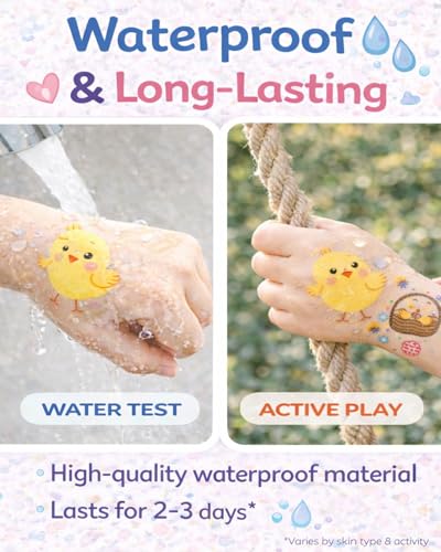 Easter Temporary Tattoos for Kids - 56 Waterproof Designs Party Favors