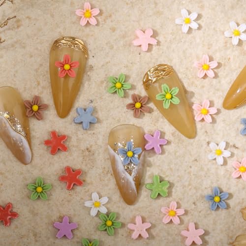 QZRUO Mini Flower Nail Charms Resin Daisy Embellishments for Crafts 80Pcs