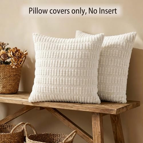 Hexagram Corduroy Pillow Covers Set of 2, 18x18 Inches - Soft Striped Accent for Sofa & Home Decor