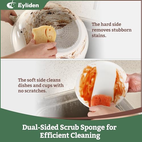 Eyliden 6 Pack Dual-Sided Scrub Sponges with Smart-Temp Firmness