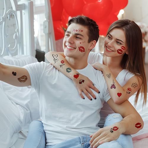 HIFANMM 12 Sheets Valentine's Day Temporary Tattoos Heart and Lip Designs