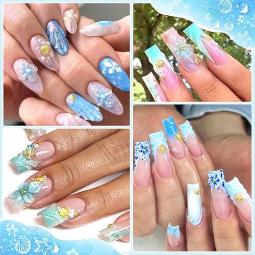 3D Gold Beach Nail Charms - Alloy Starfish & Seashell Ocean Art
