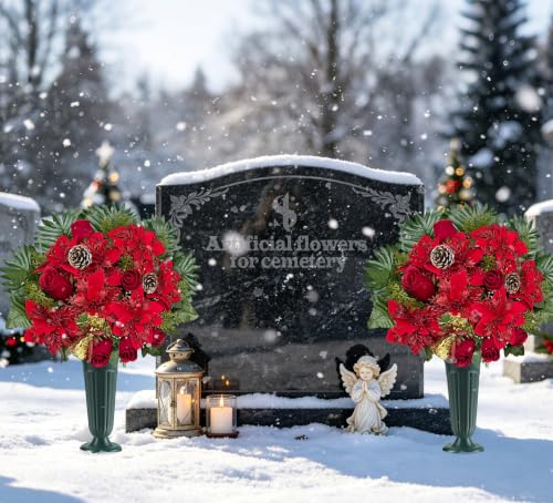 Artificial Cemetery Flower for Graves - Burgundy & Gold Christmas Tribute