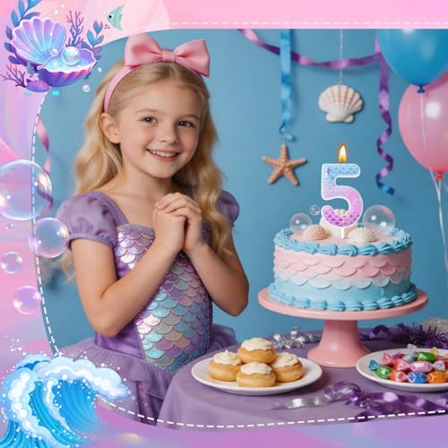 Mermaid Birthday Candles - Number 5 Cake Decoration Supplies