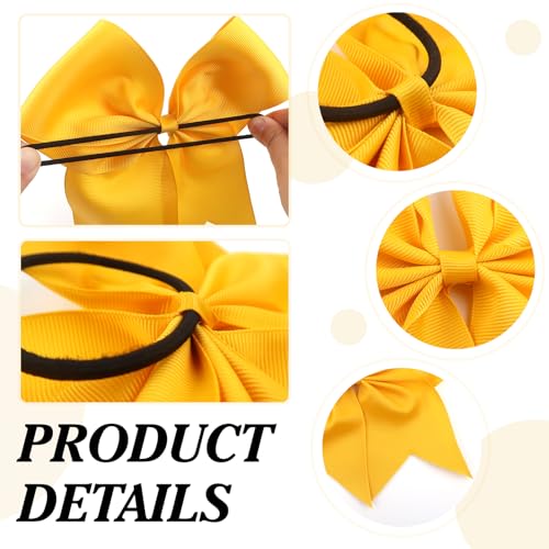 TUUXI 8 Inch Large Gold Cheerleading Bows with Elastic Hair Ties 2 Pack
