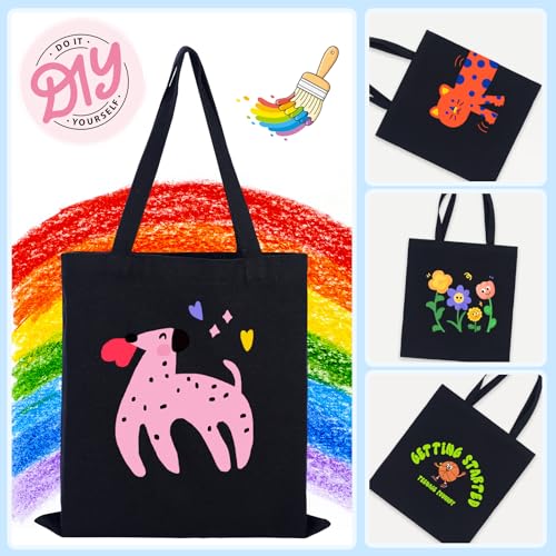 Black Canvas Tote Bags - 2 Pcs, 15x16 Inch Eco-Friendly Reusable