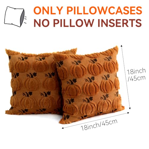 Thmyo Caramel Pumpkin Fall Pillow Covers 18x18 Inch 2-Pack Halloween Thanksgiving Decor